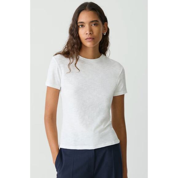 Theory Tiny Tee Slub Cotton Jersey Basic T-Shirt- White S - Picture 1 of 8